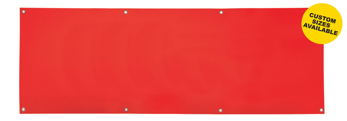 A red single sided vinyl banner measuring 2000mm x 1000mm with grommets for hanging and a logo in the corner. Single Sided Vinyl Banner 2000mm x 1000mm - Image 1