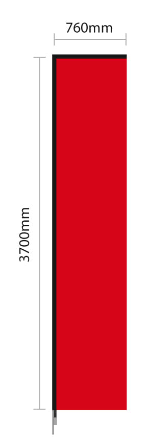 A large double-sided wing banner in red, measuring 760mm in width and 3700mm in height, with a black trim. Large Double Sided Wing Banner 5 - Image 1