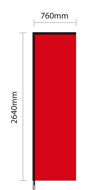 A medium double-sided wing banner in red, measuring 760mm wide by 2640mm high, with a black border. Medium Double Sided Wing Banner 5 - Image 1