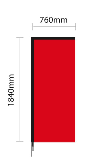 A promotional red double-sided wing banner, measuring 760mm by 1840mm, with a black edge. Small Double Sided Wing Banner 5 - Image 1