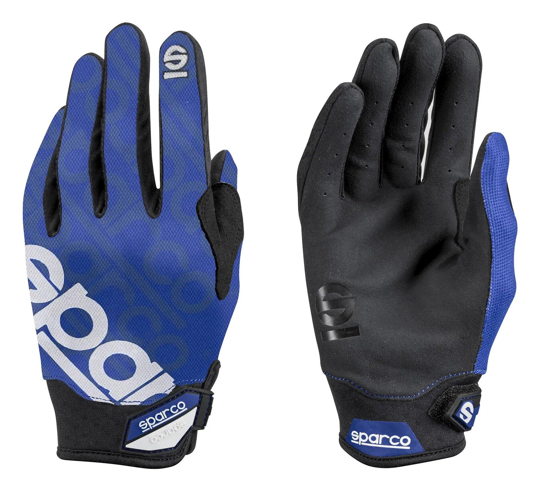 A pair of gloves featuring black and blue colours, with a logo and branding elements. Meca-3 Gloves - Image 1