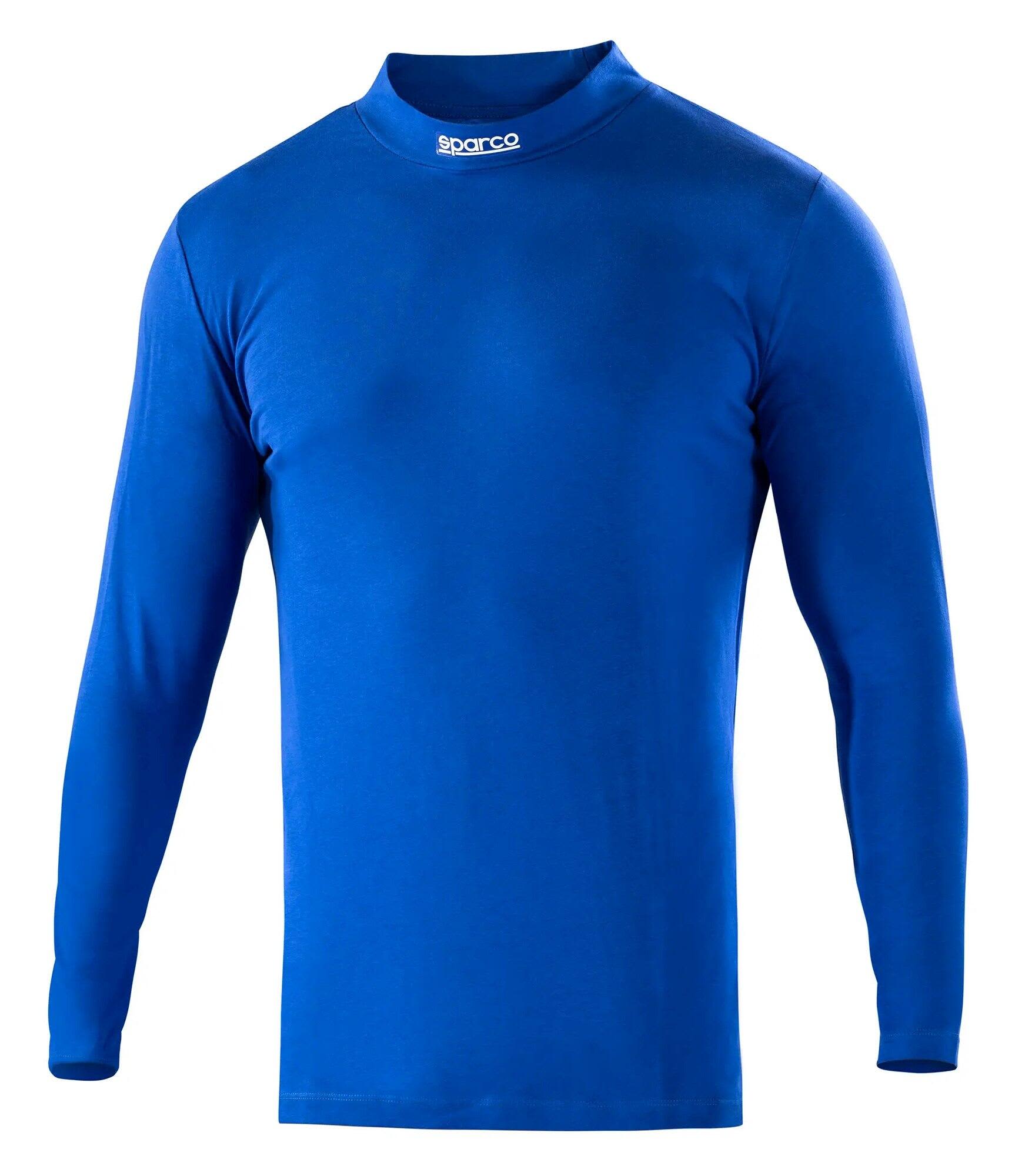 A blue long-sleeved T-shirt with a round neckline and a logo at the collar. B-Rookie Long Sleeved T-Shirt - Image 1