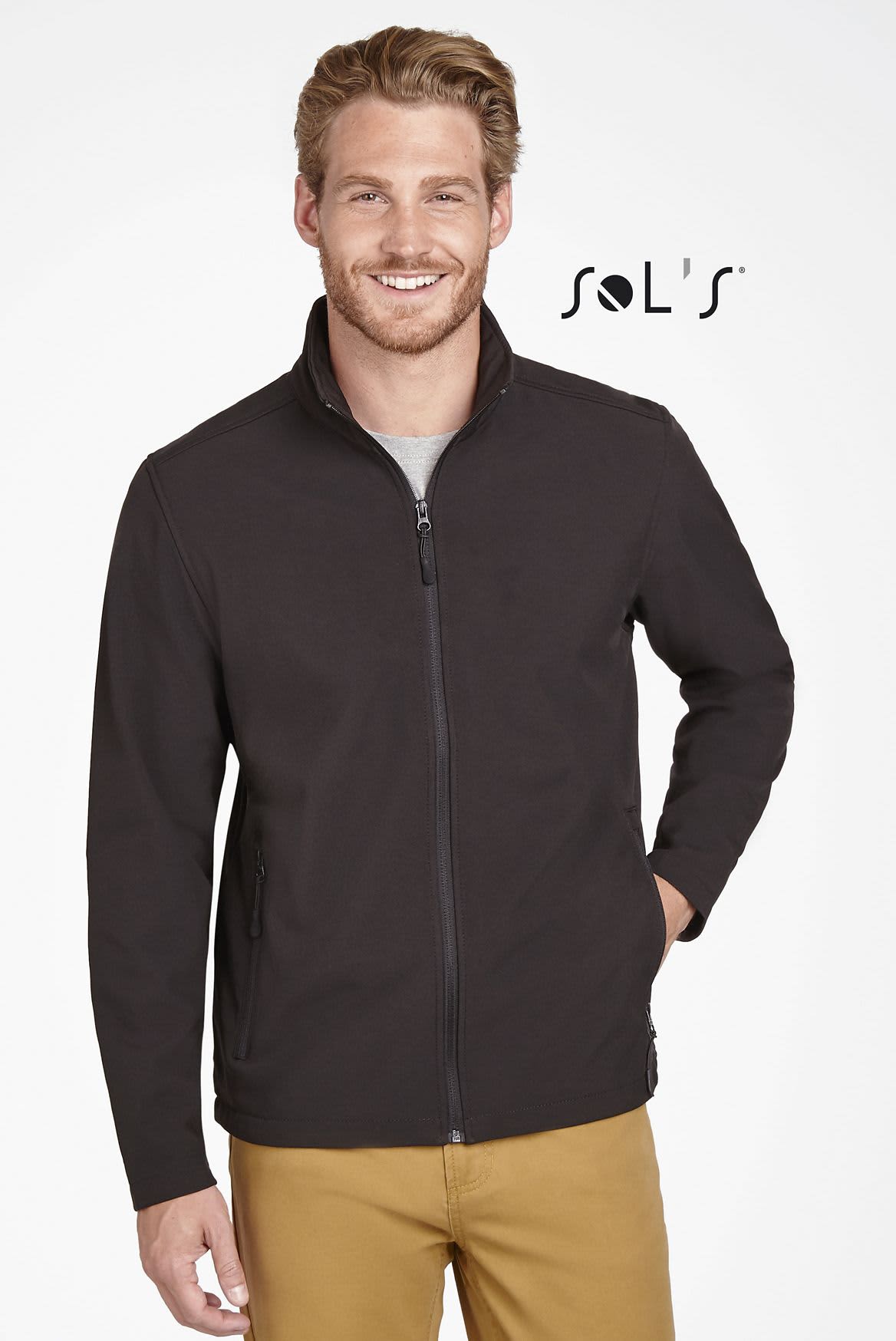 A men's soft shell jacket in black, featuring a zip front and a stand-up collar, with a logo present. Jacket men's two layer soft shell RACE - Image 1