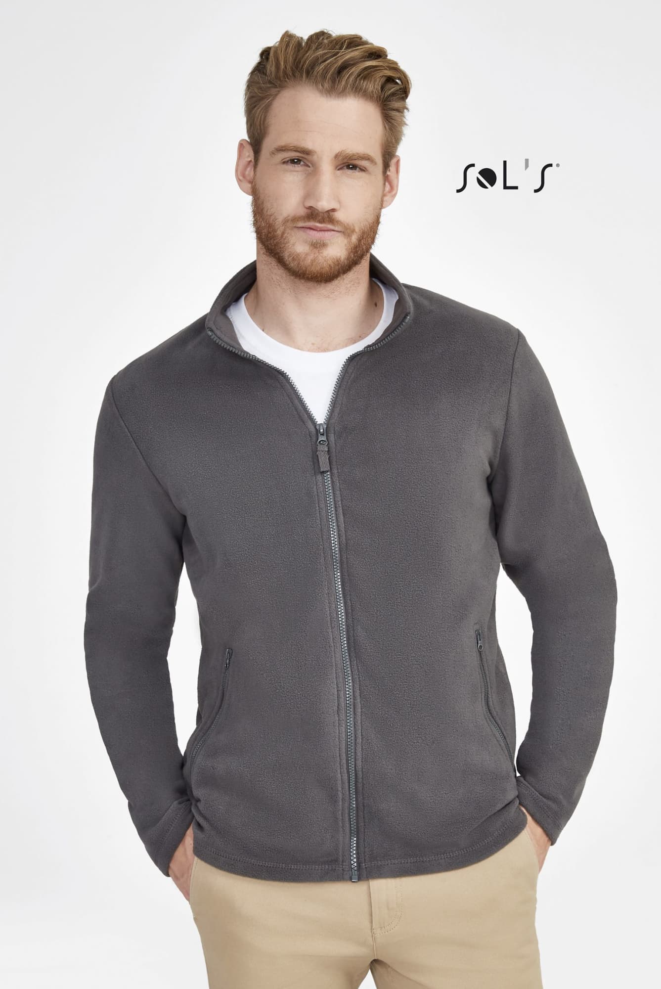 A grey fleece top for men featuring a zip-up front and two zip pockets, with a subtle logo. Fleece top Men's 2 zip pockets - Image 1