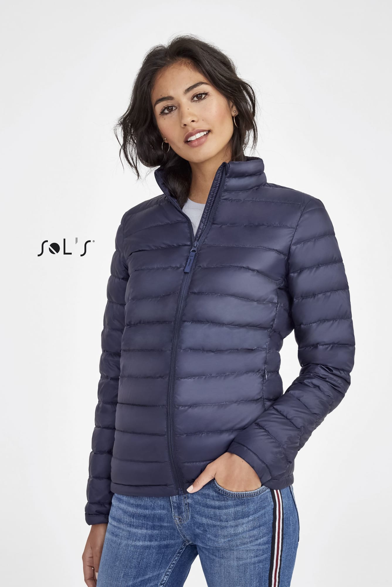 A women's navy puffer jacket filled with 90% down and 10% feathers, featuring a zip front and a collar. Jacket Women's PUFFER style 90% down and 10% feathers WILSON - Image 1