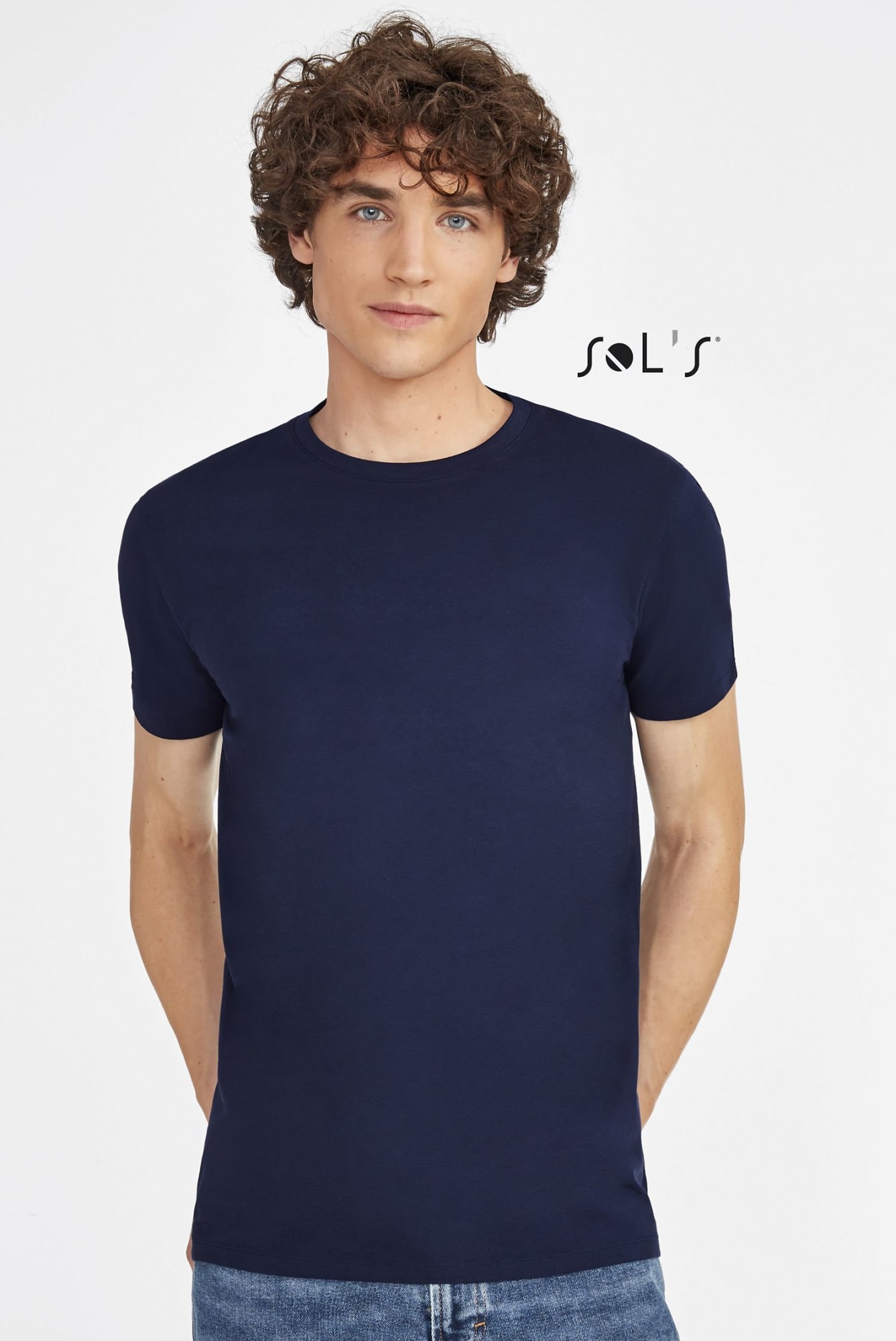 A men's round-neck jersey T-shirt in navy, made from 95% semi-combed ring-spun cotton and 5% elastane. Features a logo. T shirt Men's round neck Jersey , 95% semi combed ring spun cotton and 5% elastane MILLENIUM - Image 1
