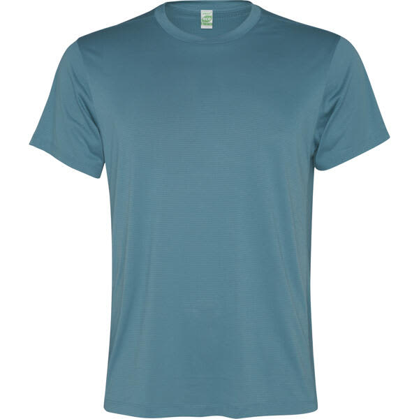 A blue t-shirt with short sleeves and a round neckline, featuring a tag inside, and a logo on the front. Slam T-Shirt - Image 1