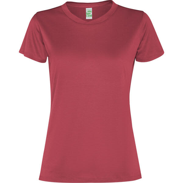 A red women's T-shirt with a round neck and short sleeves, featuring a logo on the label. Slam Womens T-Shirt - Image 1