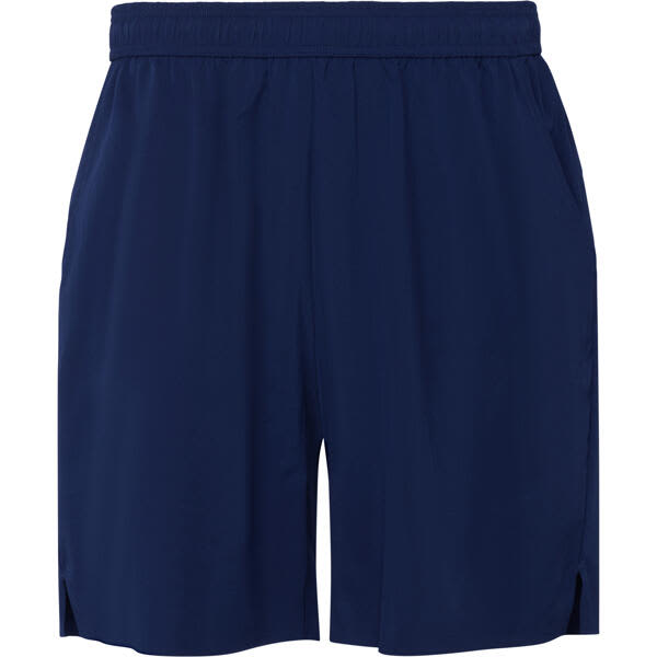 Navy blue sports shorts with an elastic waistband and side pockets, featuring a logo on the front. Murray Shorts - Image 1