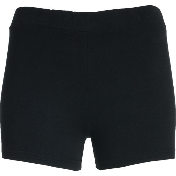 Black sports shorts with a fitted design and an elastic waistband, featuring a logo. Nelly Shorts (Youth) - Image 1