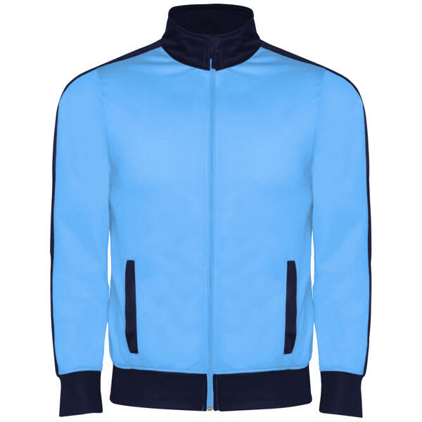 A blue tracksuit jacket with navy accents and side pockets. Features a high collar and zip closure. Esparta Tracksuit (Youth) - Image 1
