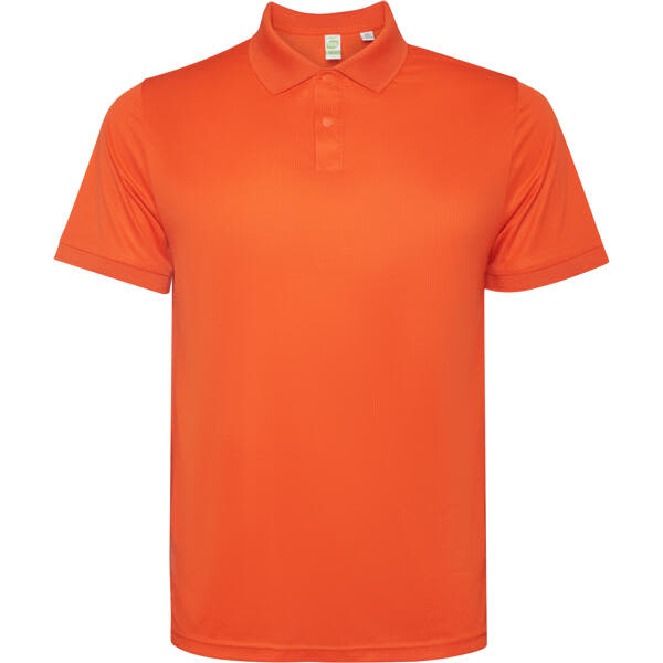 An orange polo shirt with a classic collar and short sleeves, featuring a branding logo. Tormo Polo Shirt - Image 1