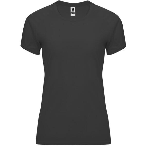 A black women's t-shirt featuring a fitted style and short sleeves. The shirt has a logo at the neckline. Bahrain Womens T-Shirt - Image 1