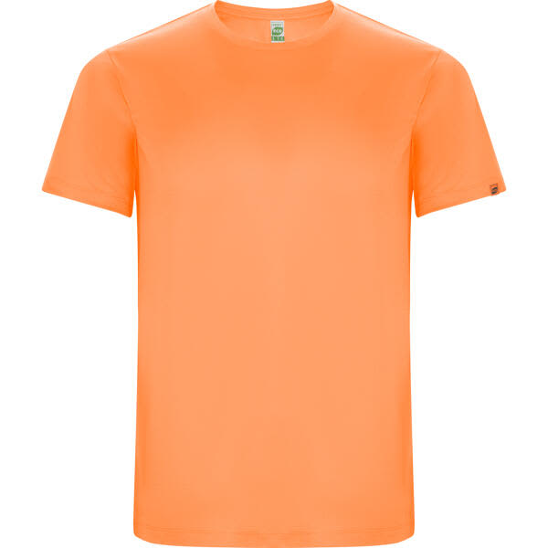 An orange Imola T-Shirt with a short sleeve design and a logo on the side. Imola T-Shirt (Youth) - Image 1