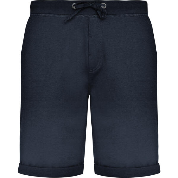 Navy blue sports shorts with a drawstring waist and rolled hem. Features a logo on the side. Spiro Shorts - Image 1