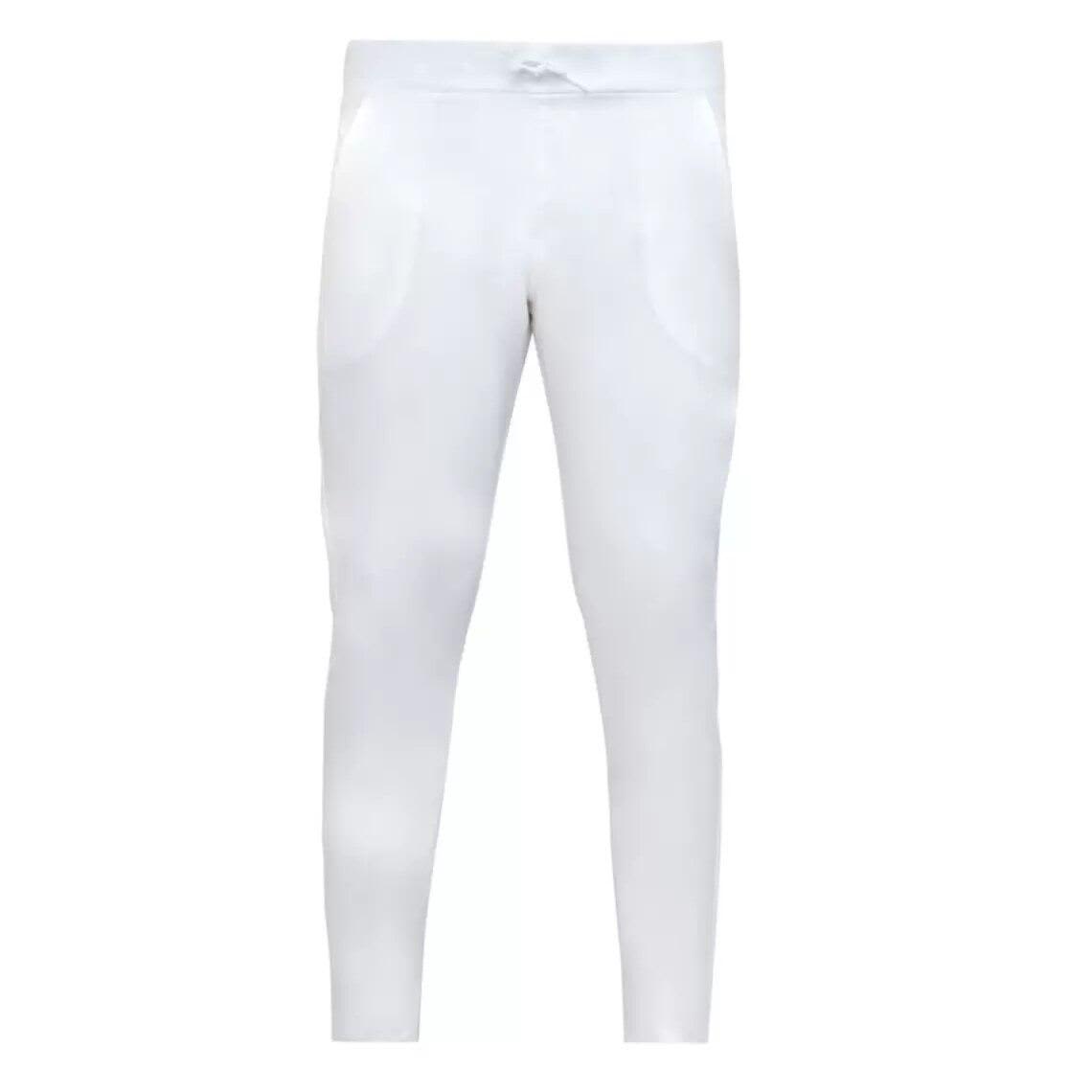 White pants featuring a slim fit and two side pockets, with a waistband drawstring and minimal branding. Logan Pants - Image 1