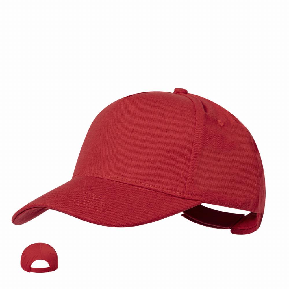 A red cap with a curved brim and an adjustable strap at the back, featuring a logo on the front. Pickot - Image 1