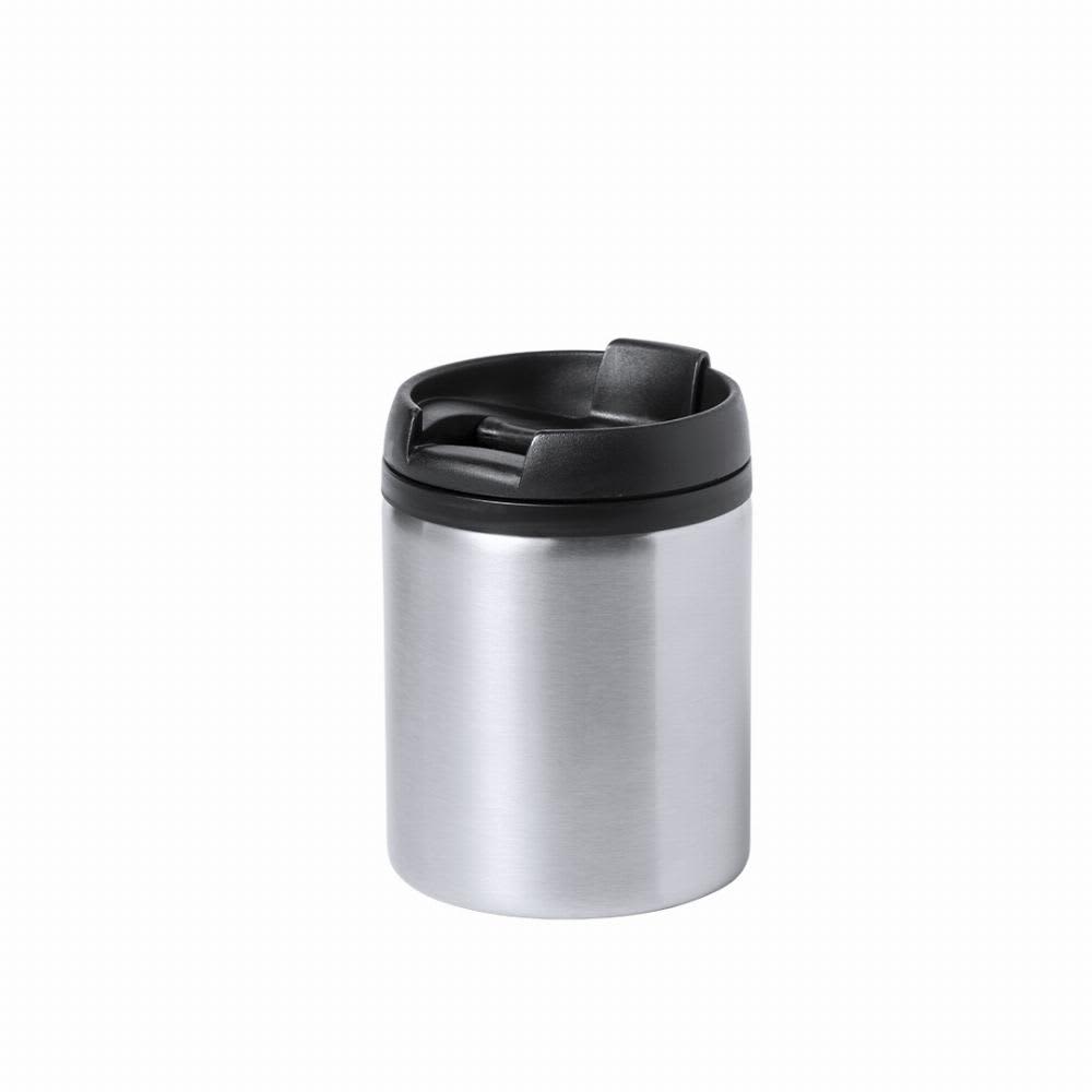 A drink bottle with a stainless steel body and a black flip-top lid, featuring a simple design and branding. Zirgul - Image 1