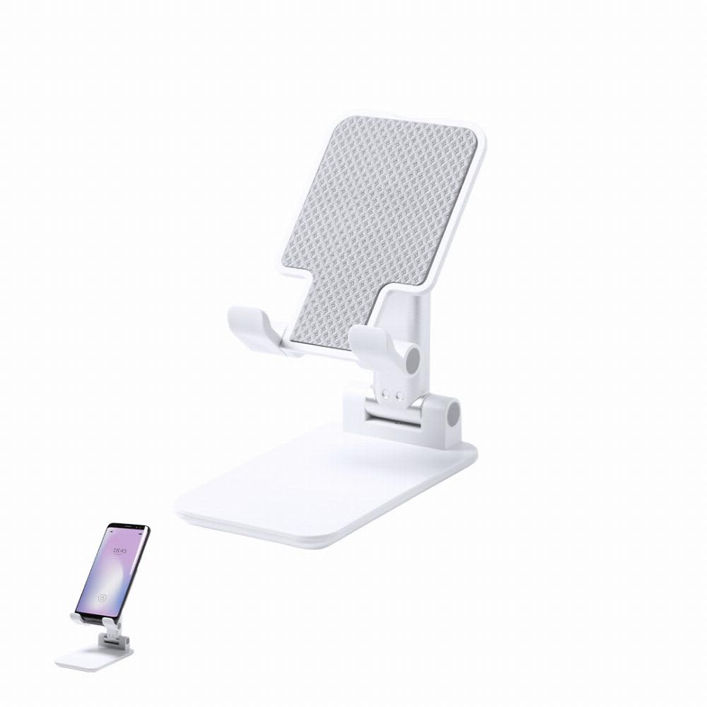 A phone stand in white, featuring an adjustable holder and a textured back for stability. Reviton - Image 1