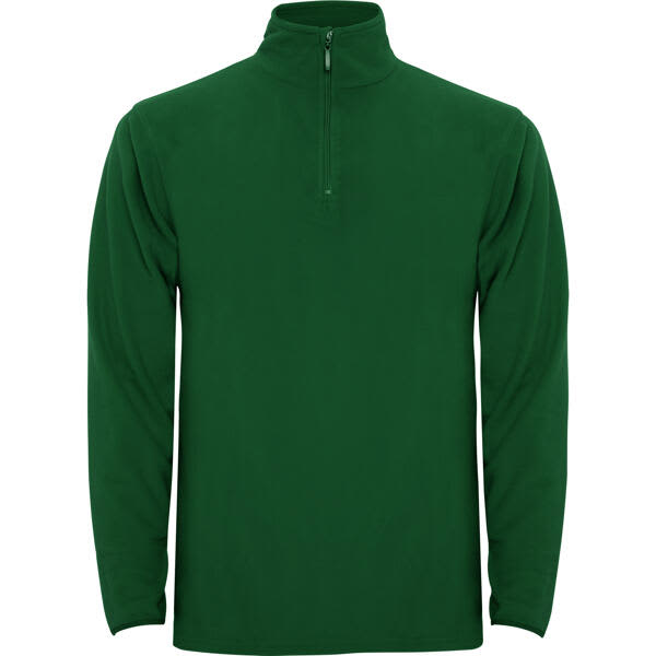 A green Himalaya Half Zip Sweatshirt featuring a high collar and a zippered neck. It has a simple, solid design. Himalaya Half Zip Sweatshirt (Youth) - Image 1