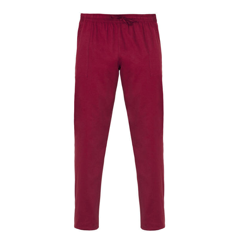 Maroon pants with an elastic waistband and drawstring, featuring side pockets. The product has a logo. Rodi Pants - Image 1