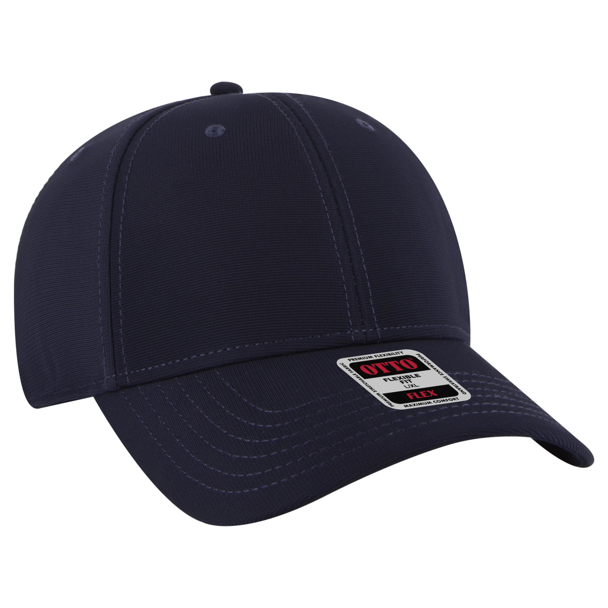 A navy blue baseball cap featuring a logo and a six-panel design for a flexible fit. 6 Panel Low Profile Baseball Cap - Image 1