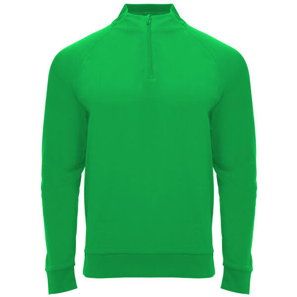 A green half zip sweatshirt with long sleeves, featuring a sleek design and a logo. Epiro Half Zip Sweatshirt - Image 1