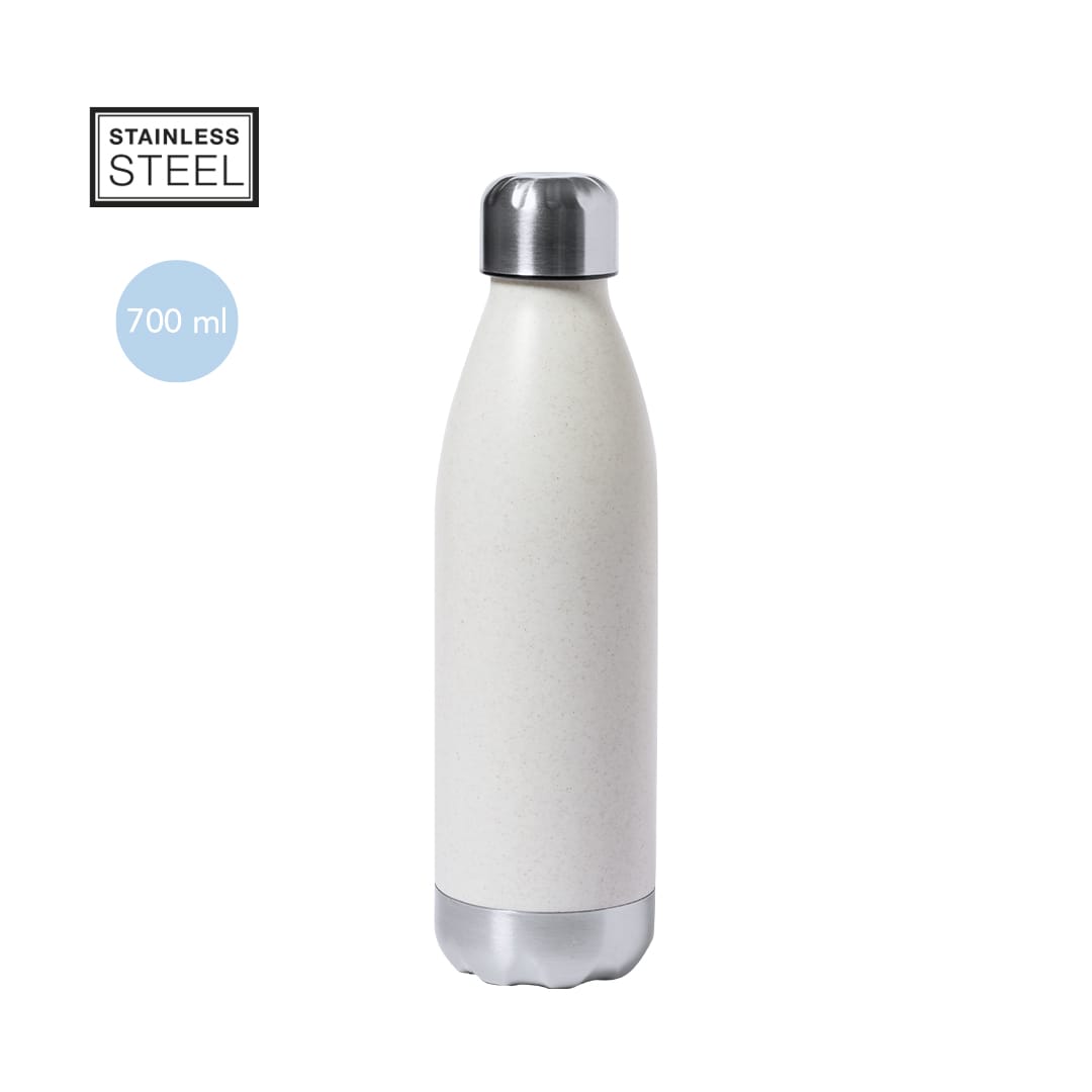 A drink bottle made of stainless steel, featuring a sleek white finish, with a silver cap, holding 700 ml. Herrax Bottle - Image 1