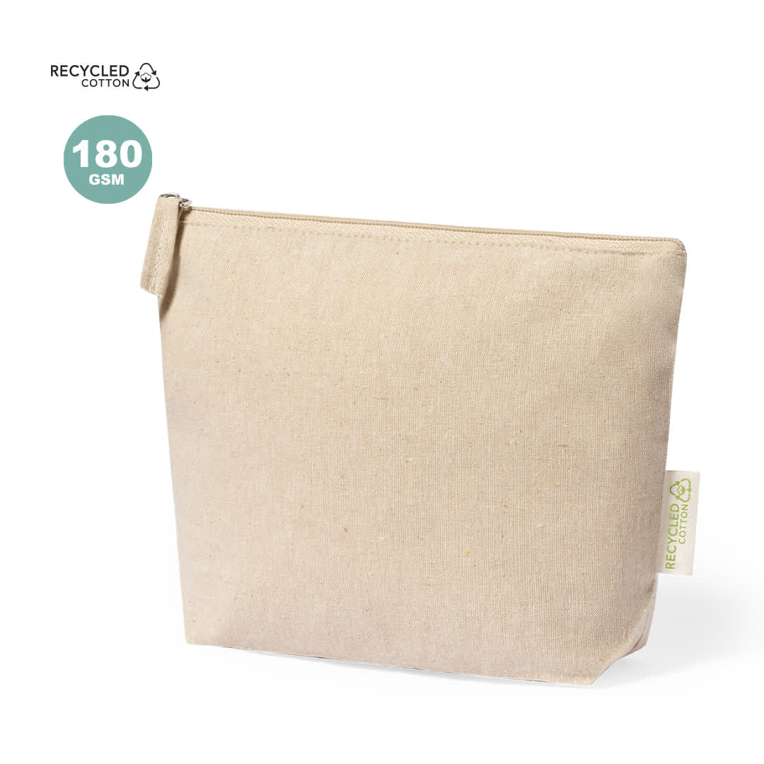 A beige toiletry bag made from recycled cotton, featuring a zip closure and a small label. Plaum Beauty Bag - Image 1