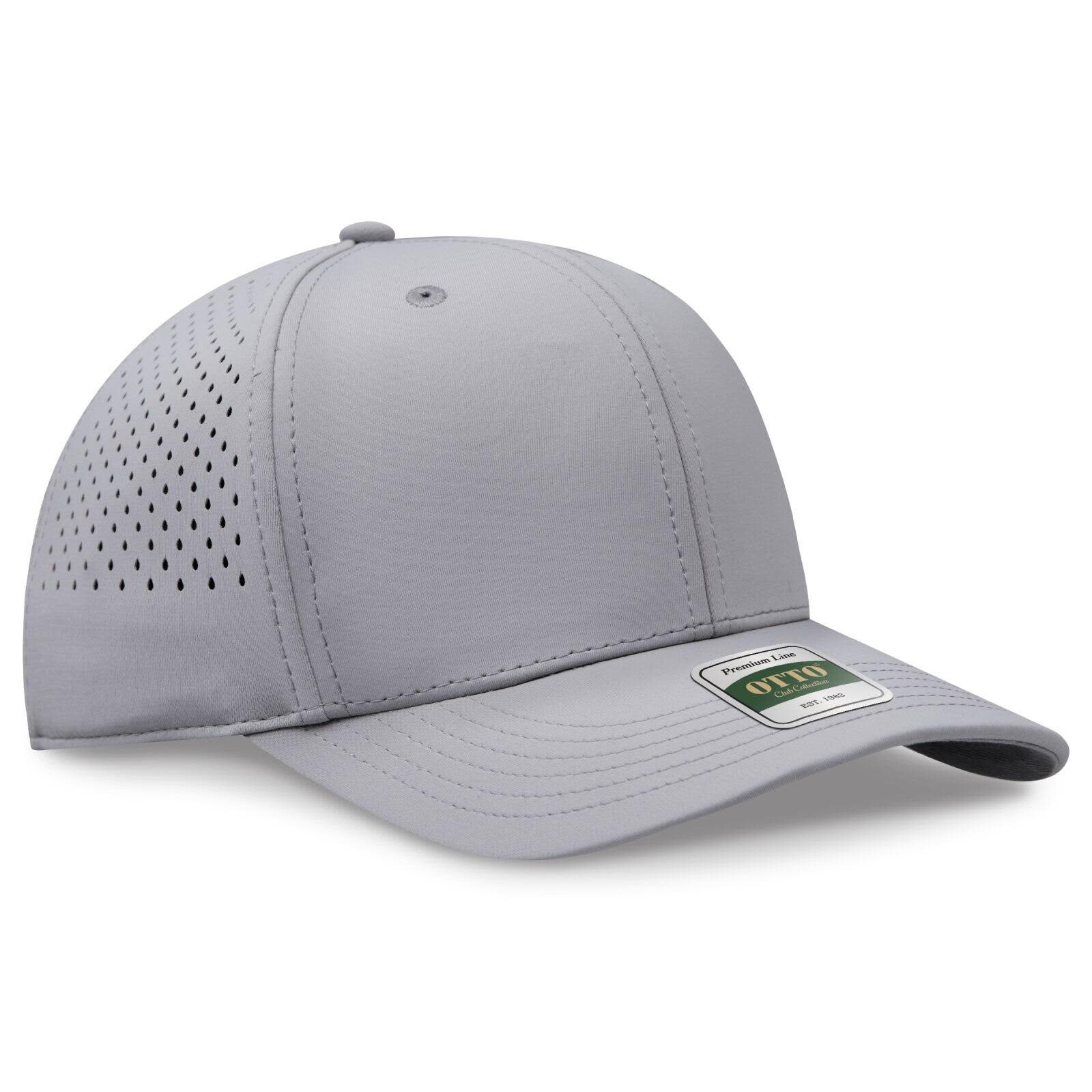 A grey perforated cap with a structured six-panel design and a branded logo on the front. Club Collection 6 Panel Pro Style Perforated Cap - Image 1