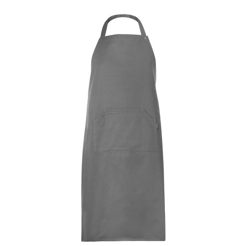 A grey apron with a front pocket and a neck strap, featuring a logo. Vienna Apron - Image 1