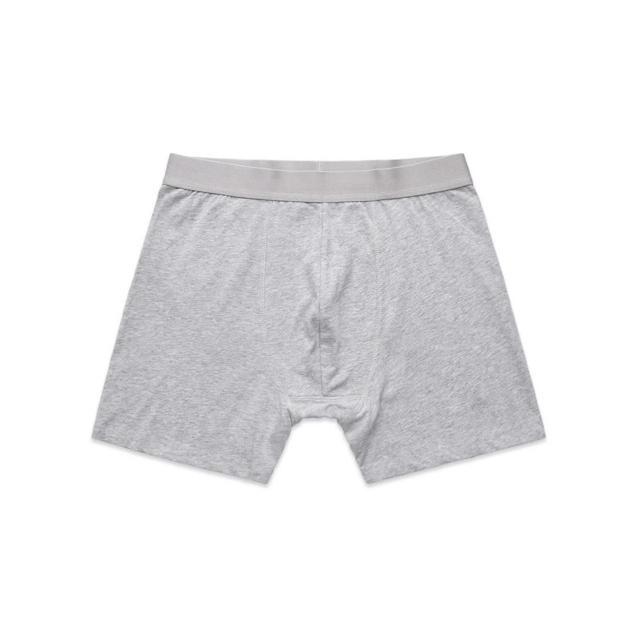 A pair of grey trunks with a soft waistband and a simple design. Features a logo on the waistband. Trunks - Image 1
