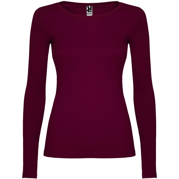 A long-sleeved women's t-shirt in burgundy with a fitted design and a tag. Extreme Womens Long Sleeved T-Shirt - Image 1