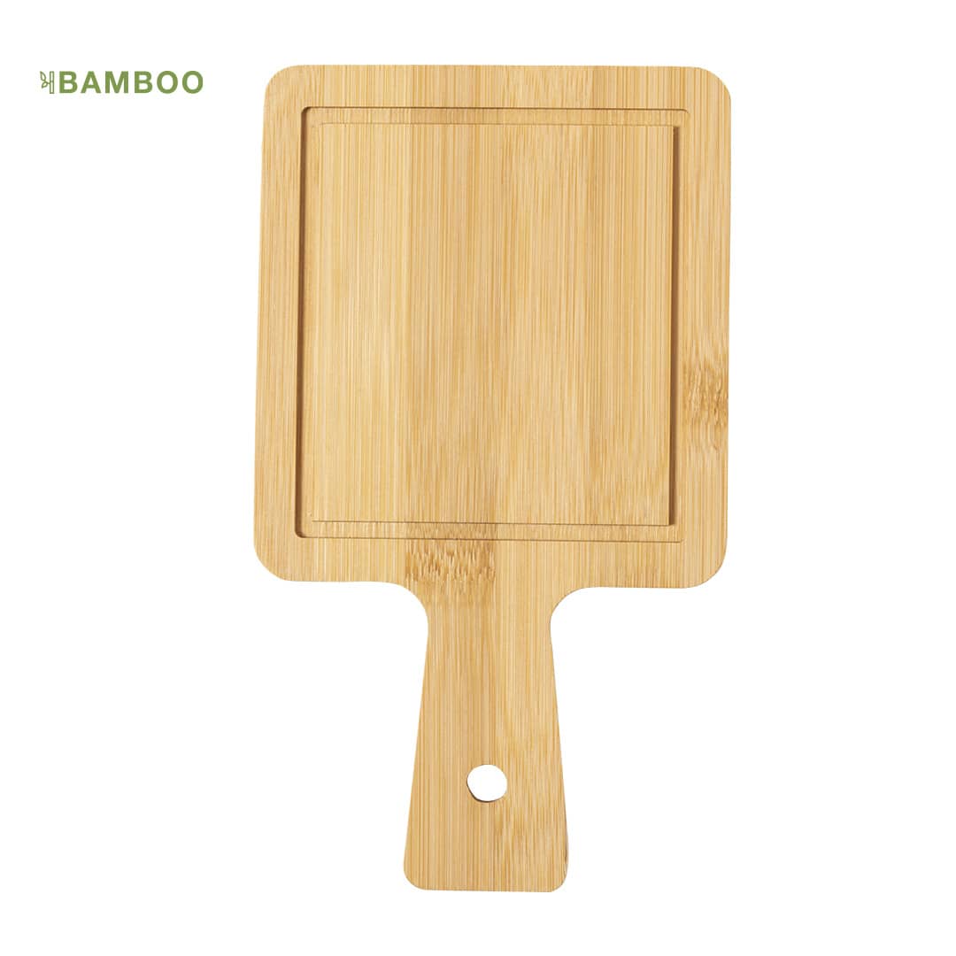 A bamboo chopping board with a rectangular shape and a handle, featuring a smooth, natural wood finish. Condax Board - Image 1