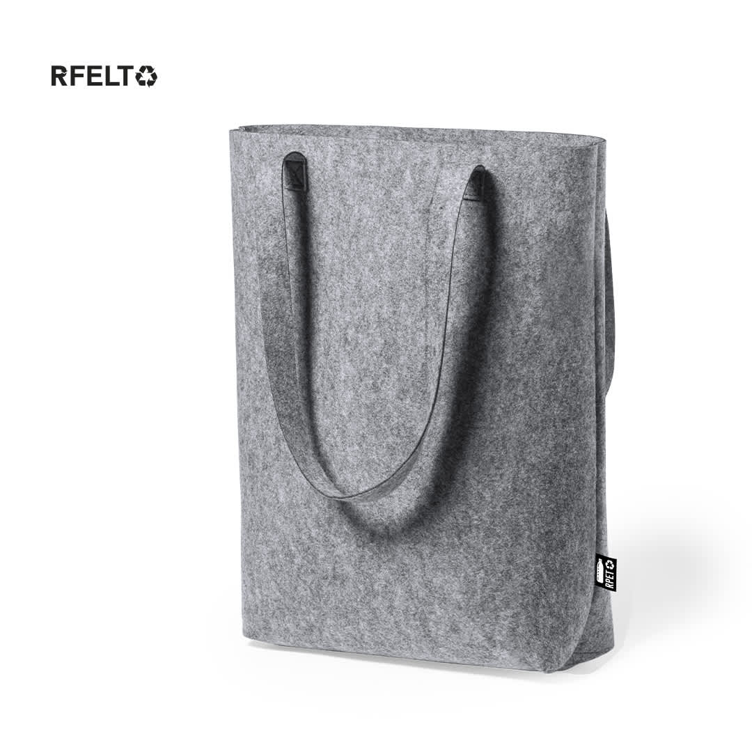 A grey tote bag with two handles, featuring a logo. Made from felt material. Biggy Bag - Image 1