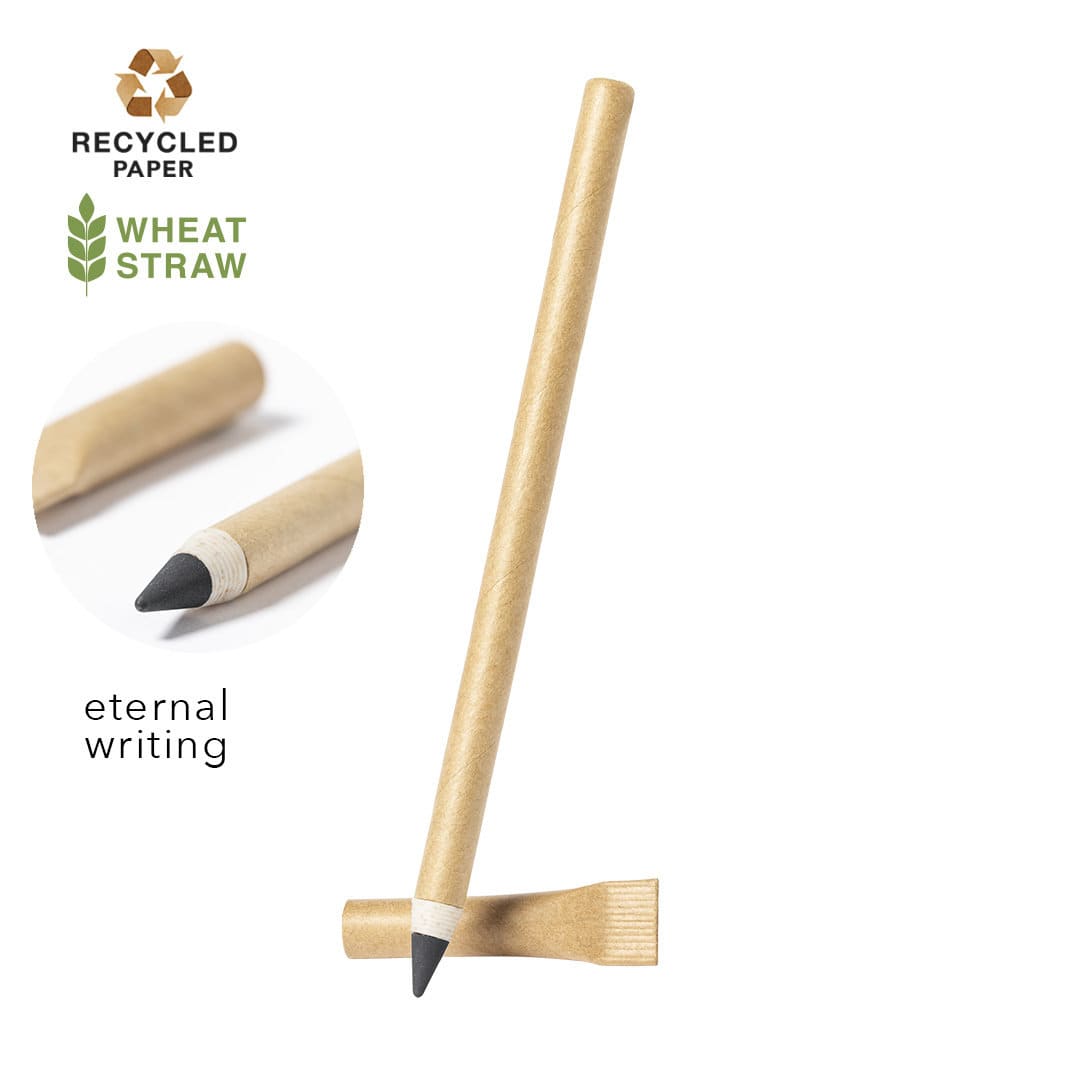 A grey-lead pencil made from recycled paper and wheat straw, featuring a minimalist design and a logo. Yeidy Eternal Pencil - Image 1