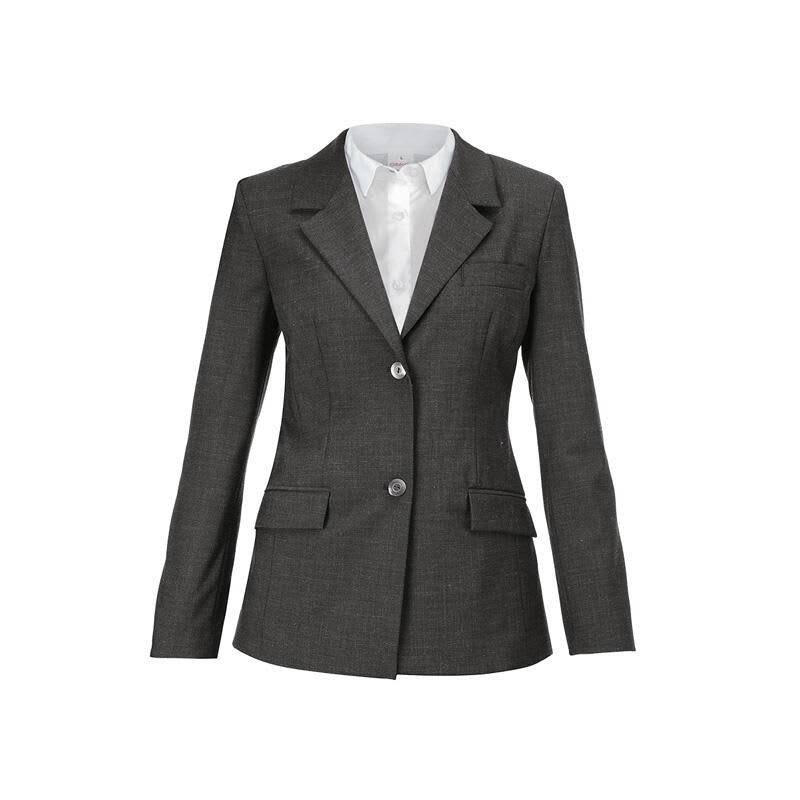 A dark grey women's jacket featuring a tailored design, single-breasted buttons, and a white collared shirt underneath. Vittoria Jacket - Image 1