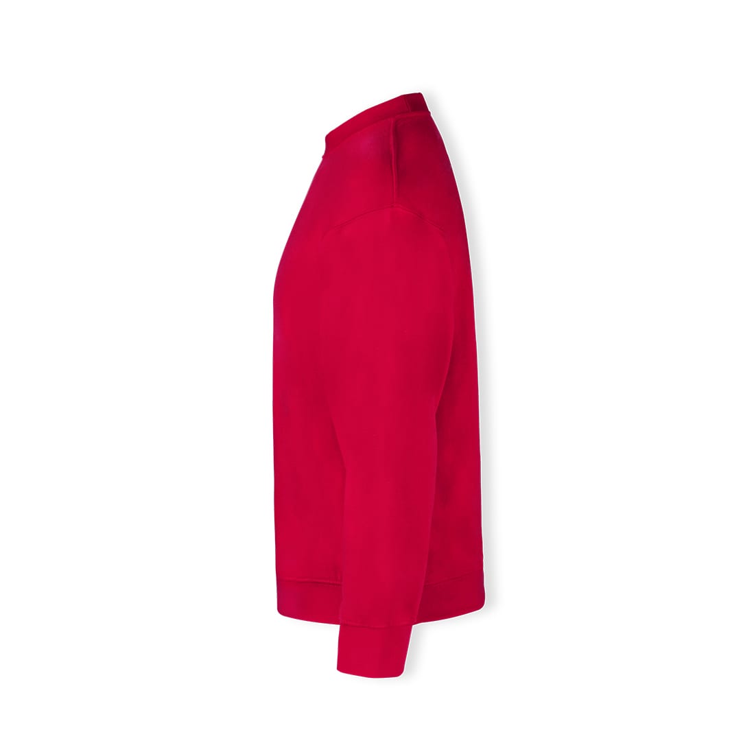 A red adult sweatshirt featuring long sleeves and a crew neck design, with a logo present. Sendex Adult Sweatshirt - Image 1