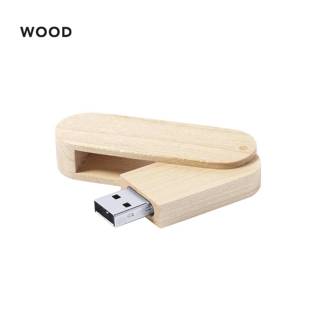 A wooden 16GB USB memory drive with a sliding design, featuring a silver USB connector. Vedun 16GB USB Memory - Image 1