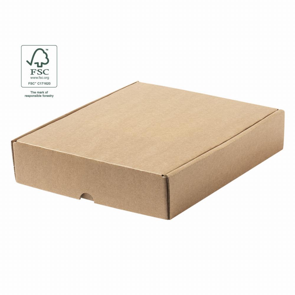 A cardboard box with a flap opening, featuring a logo indicating it is made from sustainable materials. Ayira - Image 1
