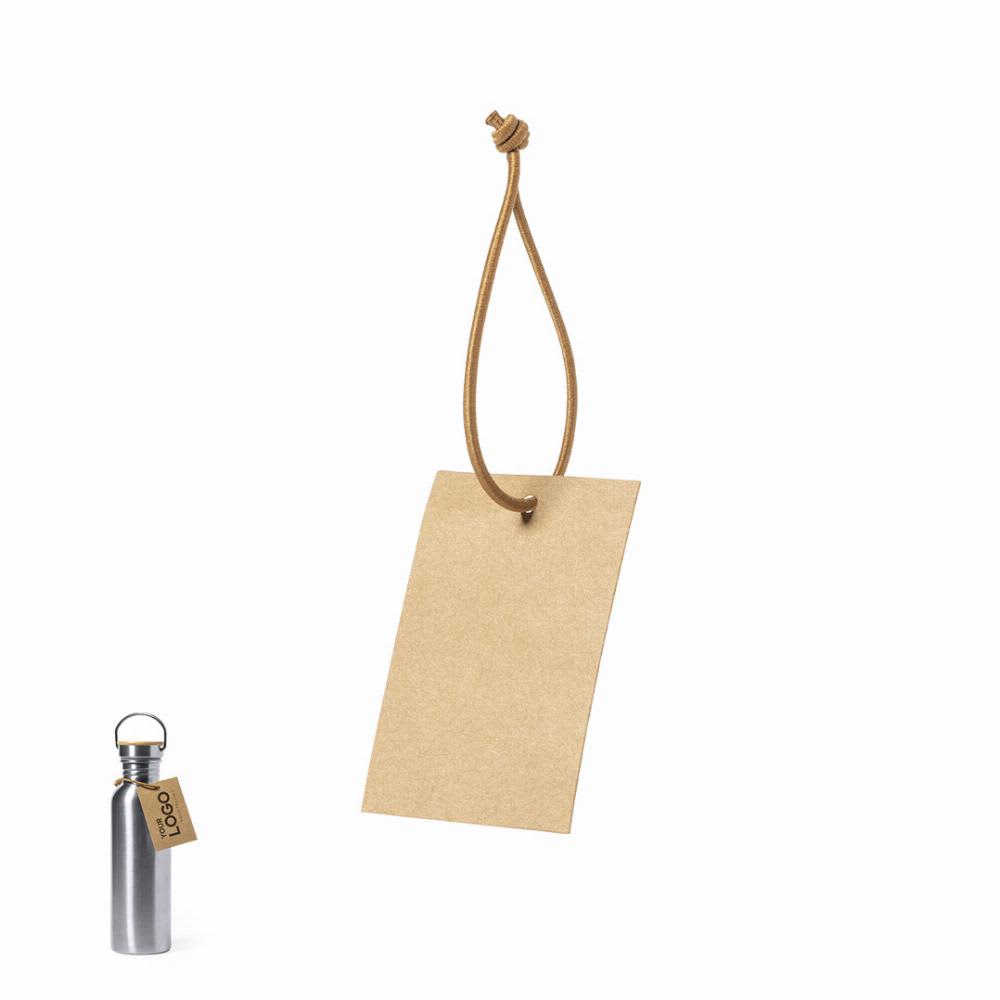 A drink bottle in stainless steel with a hanging tag, featuring a logo, on a plain background. Canlia - Image 1