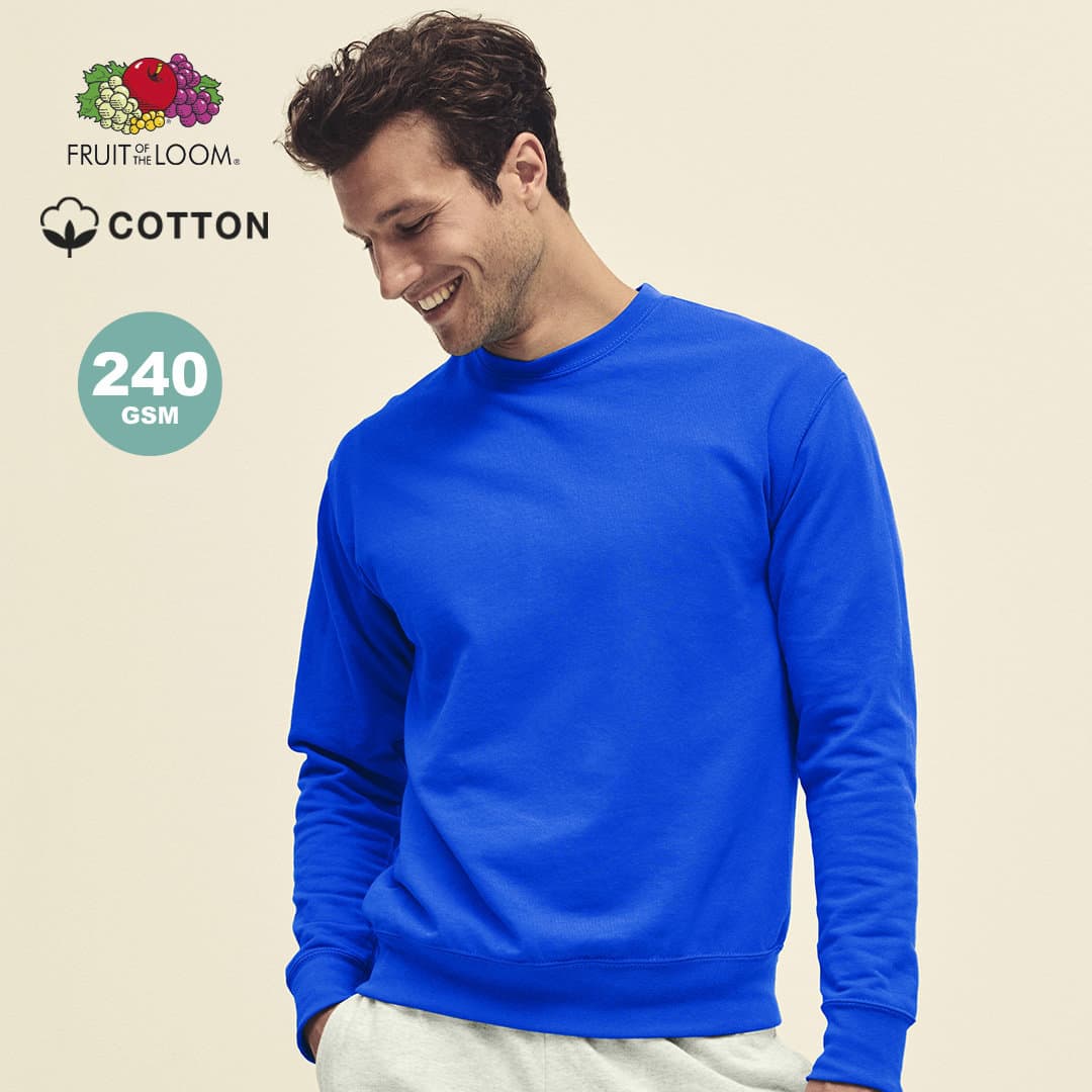 A blue lightweight adult sweatshirt with a round neckline and a logo on the upper left. Lightweight Set-In S Adult Sweatshirt - Image 1