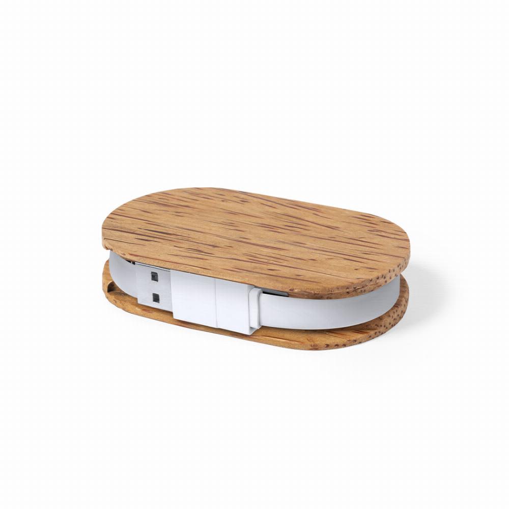 A wooden oval USB drive with a white casing, featuring a minimalist design and a logo. Dagobat - Image 1