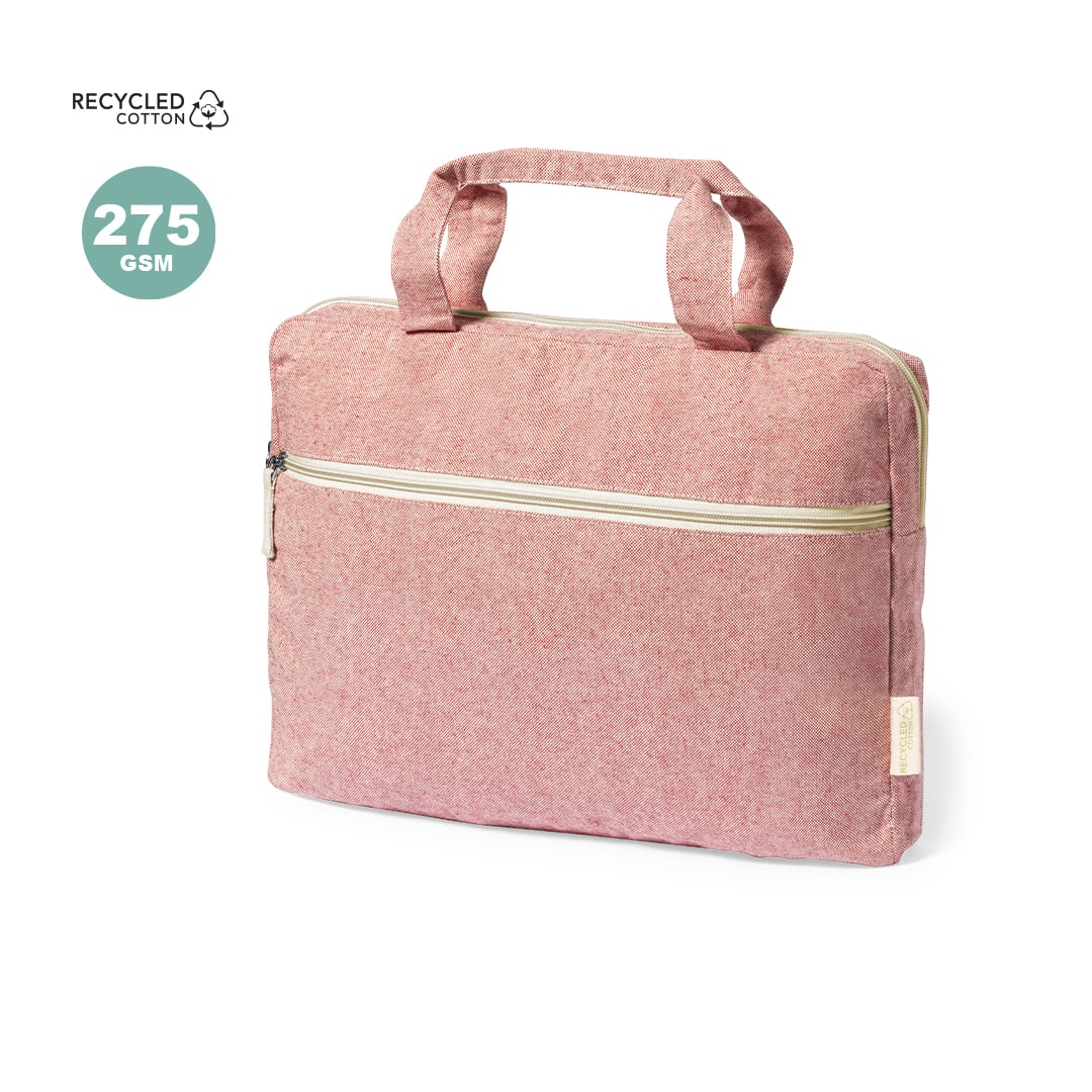 A recycled cotton document bag in pink, featuring dual handles and a zippered front pocket. Baiplur Document Bag - Image 1