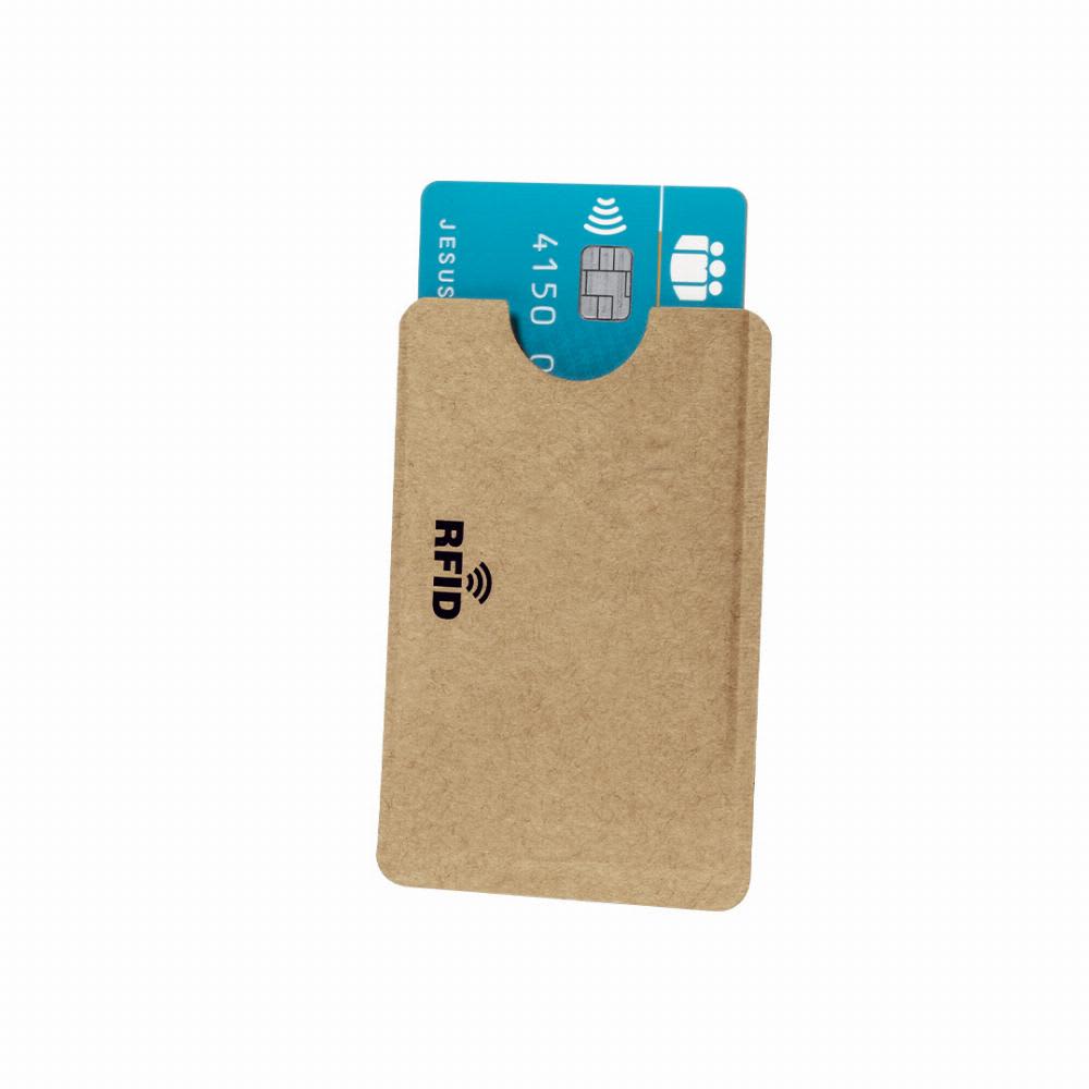 A cardholder in a tan cardboard colour, designed to protect RFID credit cards, with a slot for easy access. Blakbal - Image 1