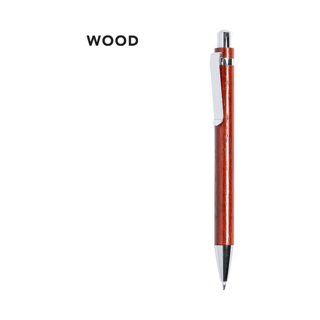 A wooden pen with a reddish-brown finish and silver accents, featuring a clip and a polished tip. Carony Pen - Image 1