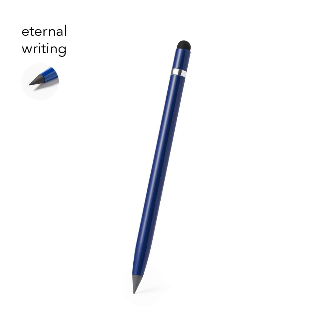 A blue stylus pen with a pointed tip and a soft touch end, featuring a logo. Gosfor Eternal Stylus Touch Pencil - Image 1