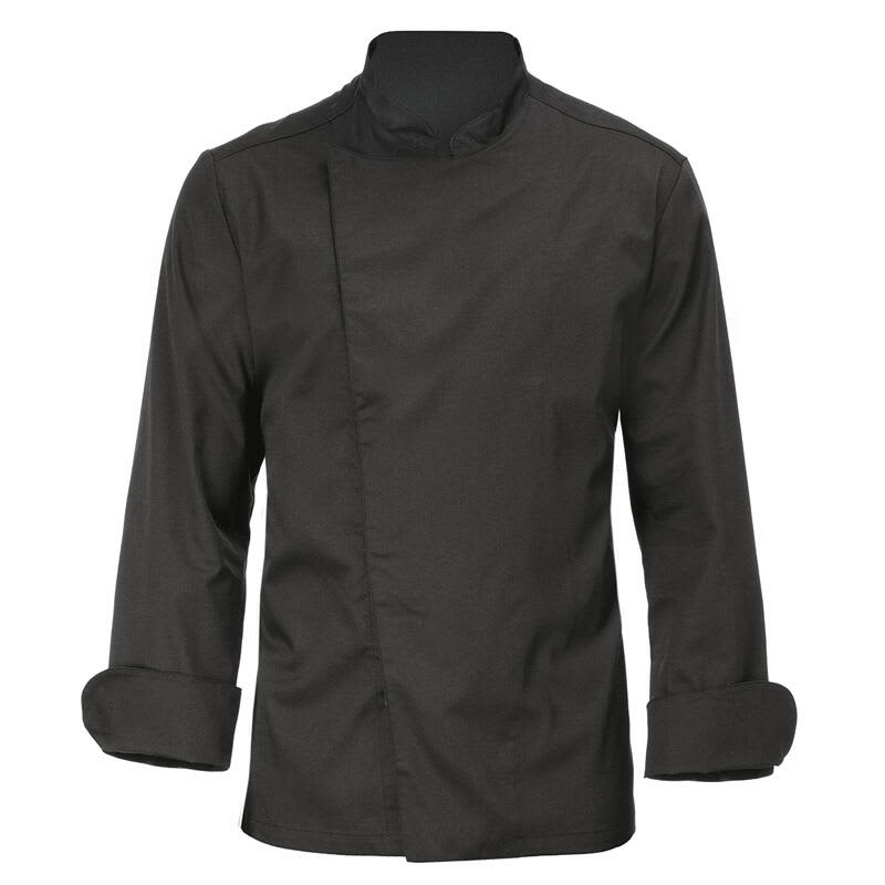 A black chef jacket with long sleeves and a folded collar, featuring a simple and stylish design. Mirko Jacket - Image 1