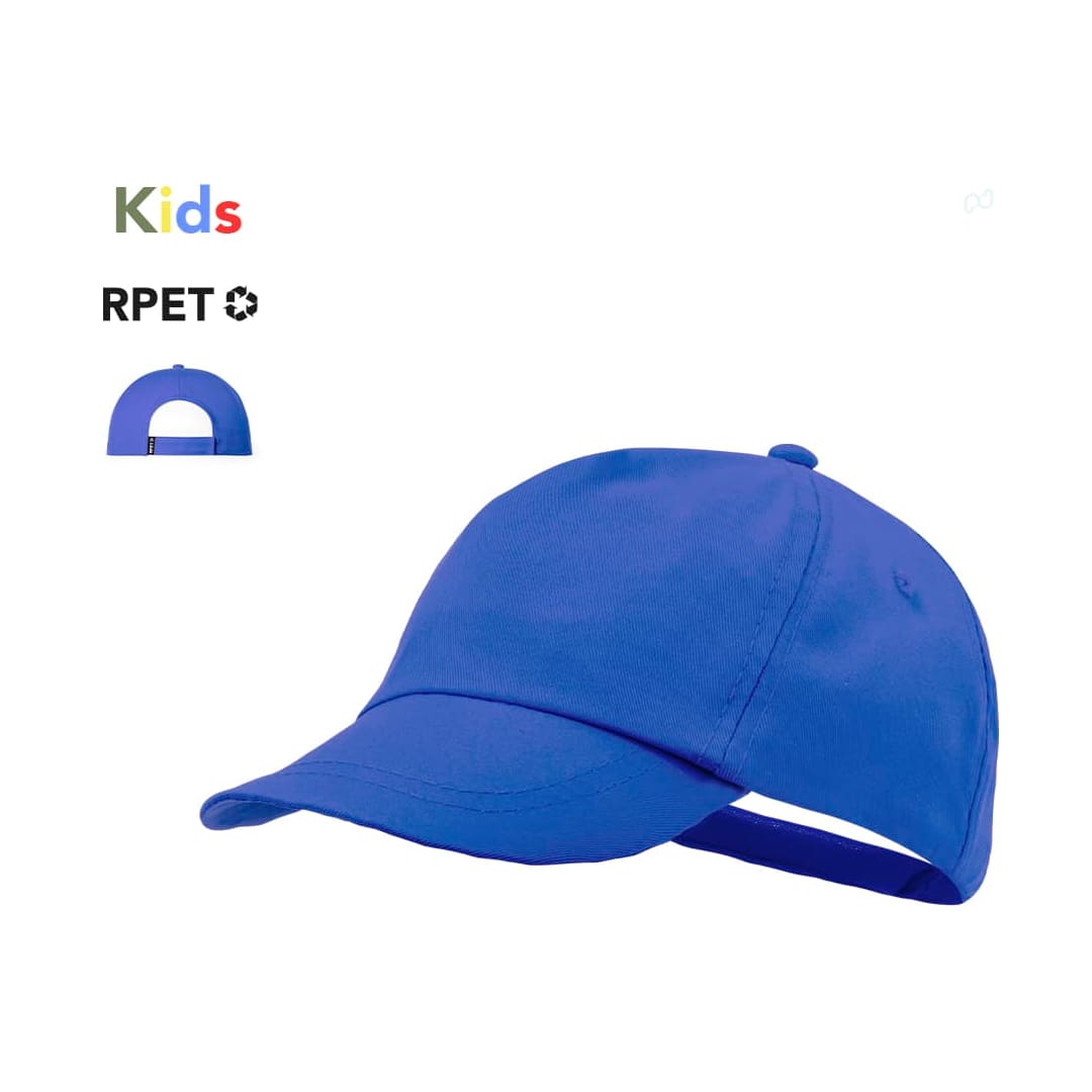 A blue kids cap with a curved brim and adjustable strap at the back, featuring a logo. Rick Kids Cap - Image 1