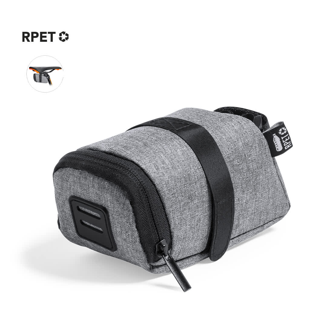 A grey bike bag with a zip closure and a strap, featuring a logo and a compact design for storage. Ritok Bike Bag - Image 1